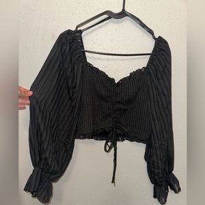 Papaya Parisian tie front crop top in black smocked